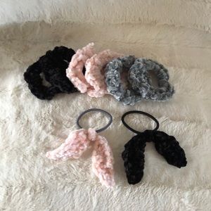 Hand crocheted velvet yarn scrunchies/hair ties